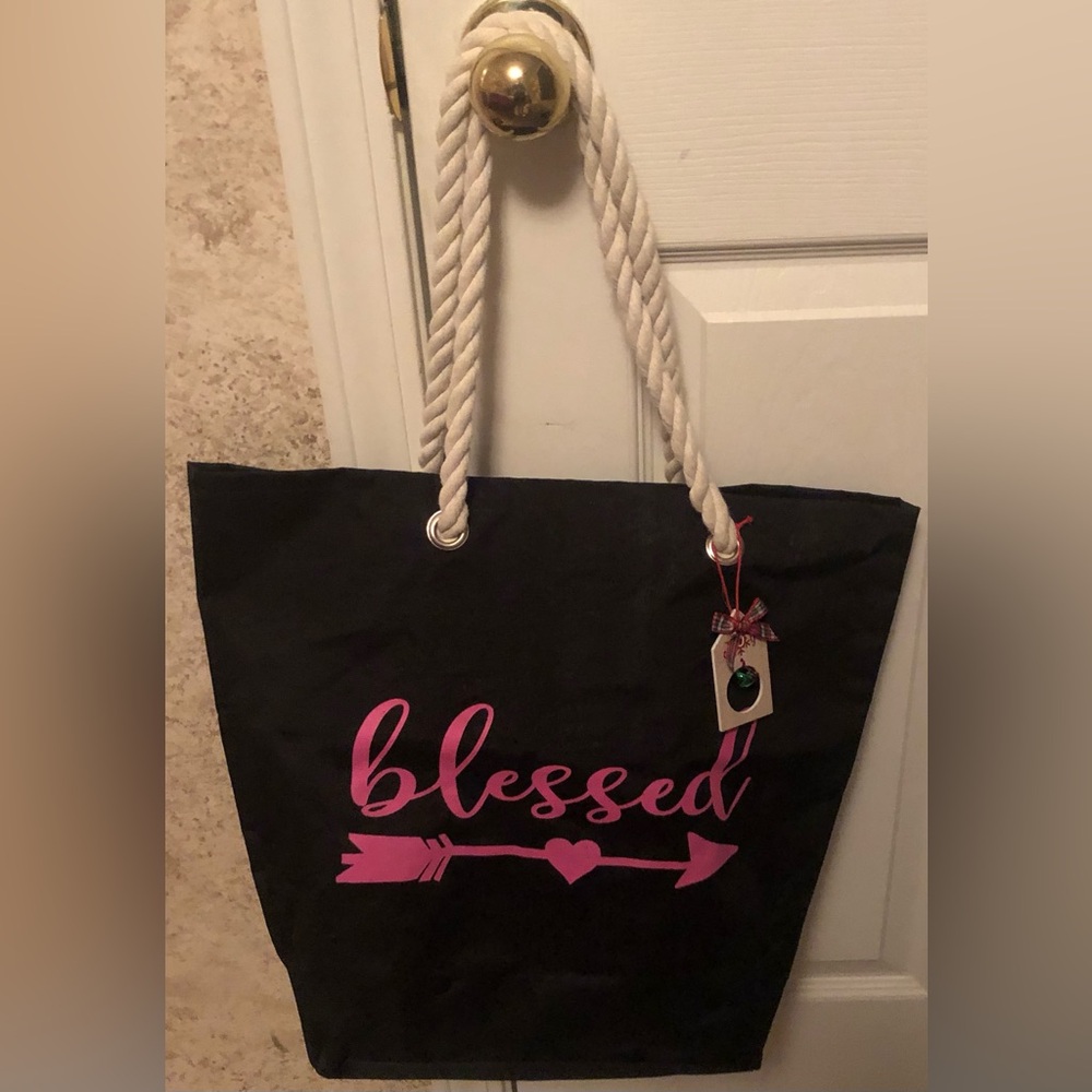 Black and Pink “Blessed” Tote Bag